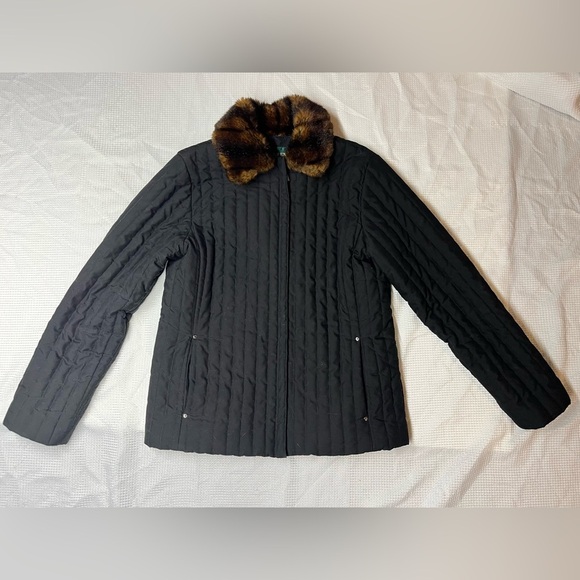 Ralph Lauren Black Quilted Jacket with Faux Fur Collar Women’s Sz S - Picture 1 of 16